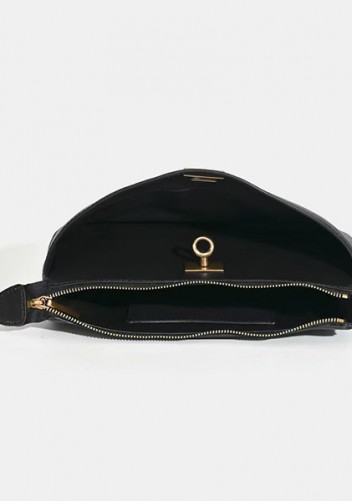 Monaco Glam Carry All Leather Clutch Bag Black Gold