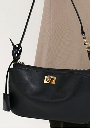 Monaco Glam Carry All Leather Clutch Bag Black Gold