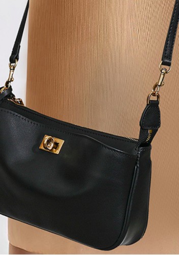 Monaco Glam Carry All Leather Clutch Bag Black Gold