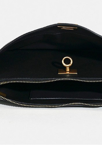 Monaco Glam Carry All Leather Clutch Bag Black Gold