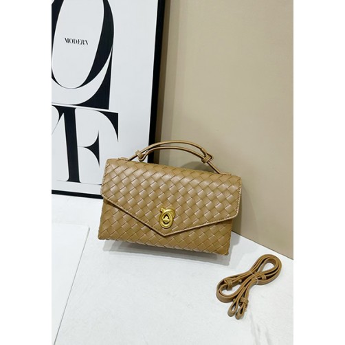 Envelope Lock Woven Vegan Leather Bag Khakhi