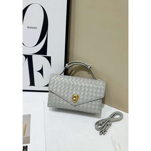 Envelope Lock Woven Vegan Leather Bag Light Grey