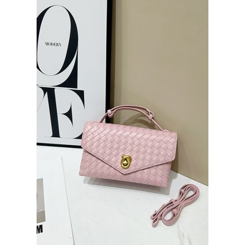 Envelope Lock Woven Vegan Leather Bag Pink