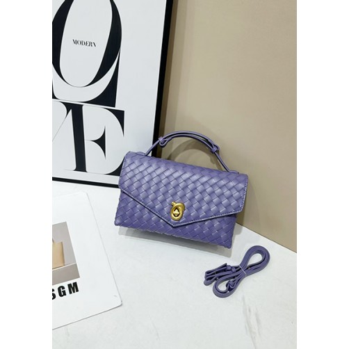 Envelope Lock Woven Vegan Leather Bag Purple