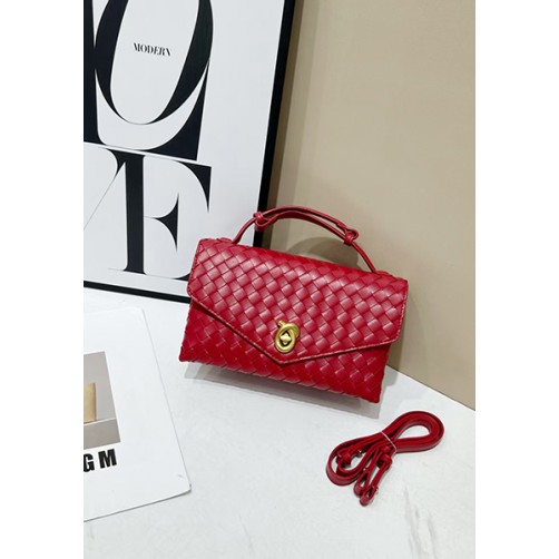 Envelope Lock Woven Vegan Leather Bag Red