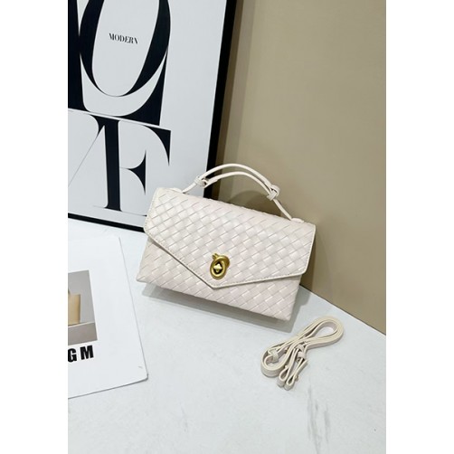 Envelope Lock Woven Vegan Leather Bag White