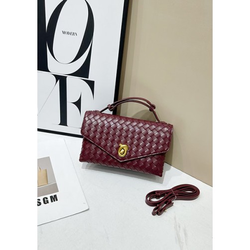 Envelope Lock Woven Vegan Leather Bag Wine