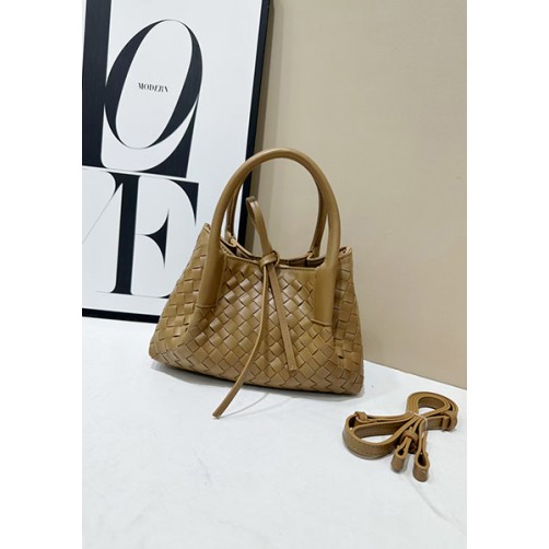 Mia Gallery Woven Vegan Leather Small Shoulder Bag Khakhi