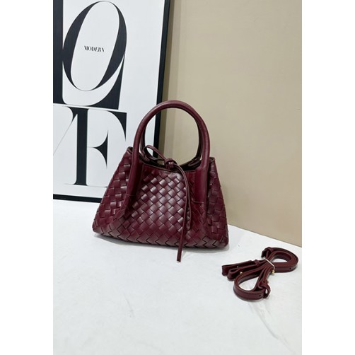 Mia Gallery Woven Vegan Leather Small Shoulder Bag Wine Red