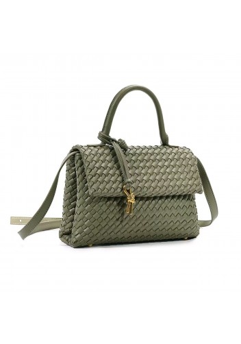 Gabrielle Woven Vegan Leather Shoulder Bag Green