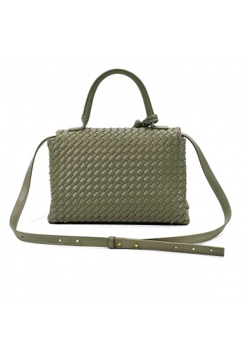 Gabrielle Woven Vegan Leather Shoulder Bag Green