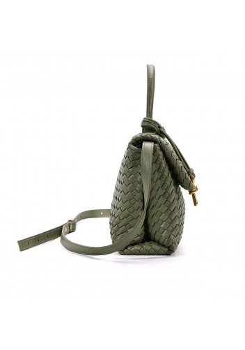 Gabrielle Woven Vegan Leather Shoulder Bag Green
