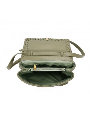 Gabrielle Woven Vegan Leather Shoulder Bag Green