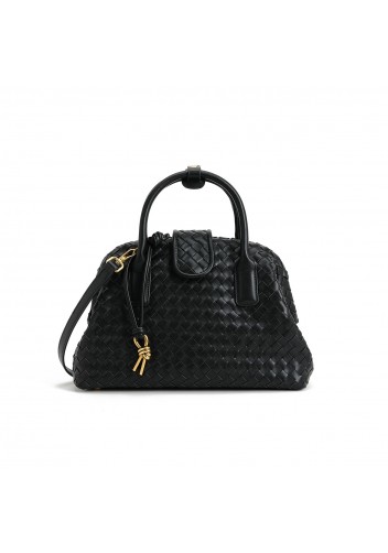 Georgia Woven Vegan Leather Shoulder Bag Black