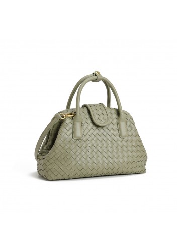 Georgia Woven Vegan Leather Shoulder Bag Green
