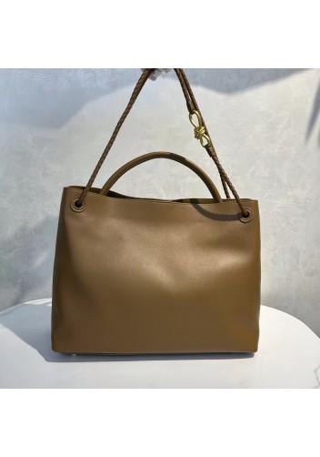 Allegria Large Smooth Leather Shoulder Bag Acorn Brown