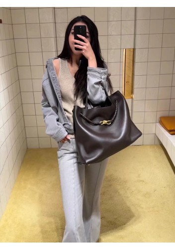 Allegria Large Smooth Leather Shoulder Bag Coffee