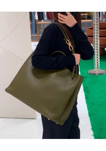Allegria Large Smooth Leather Shoulder Bag Mustard Green