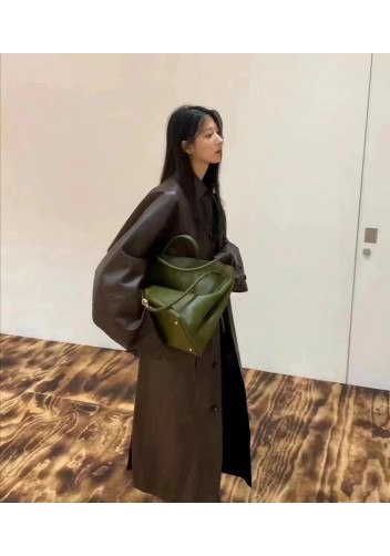 Allegria Large Smooth Leather Shoulder Bag Mustard Green