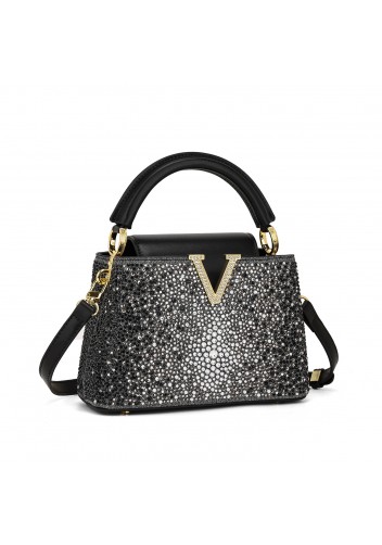 Victoria Hot-fix Rhinestones Handbag Black
