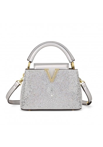 Victoria Hot-fix Rhinestones Handbag Silver