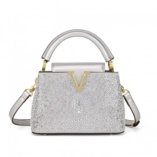 Victoria Hot-fix Rhinestones Handbag Silver