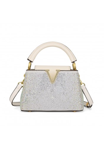 Victoria Hot-fix Rhinestones Handbag White