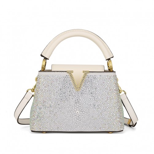Victoria Hot-fix Rhinestones Handbag White