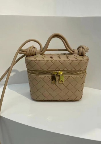 Mia Woven Leather Beauty Case Beige