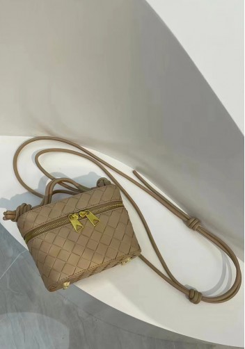 Mia Woven Leather Beauty Case Beige