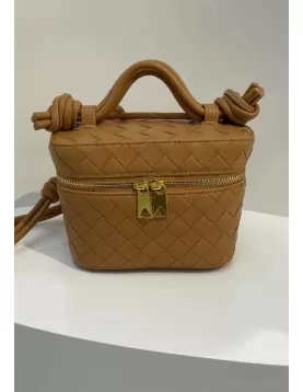 Mia Woven Leather Beauty Case Camel