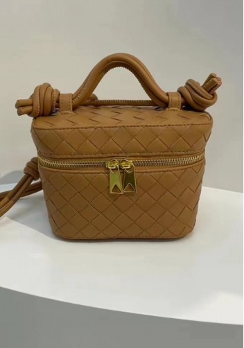 Mia Woven Leather Beauty Case Camel