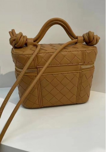 Mia Woven Leather Beauty Case Camel
