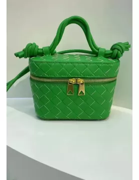 Mia Woven Leather Beauty Case Green