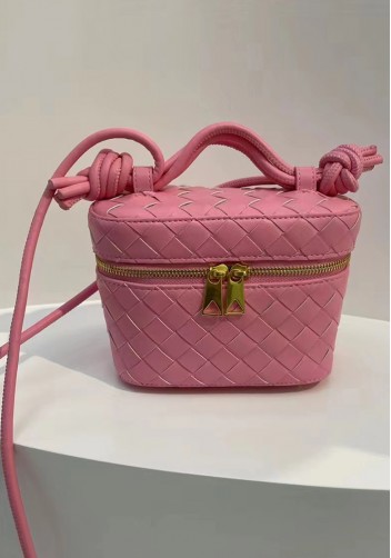 Mia Woven Leather Beauty Case Pink