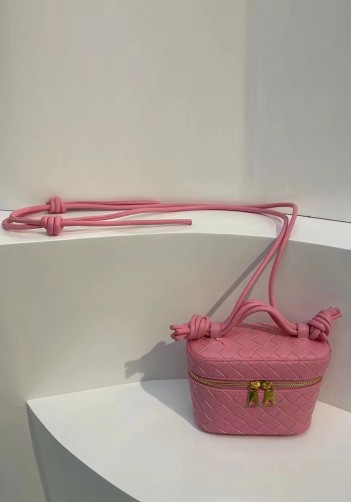 Mia Woven Leather Beauty Case Pink