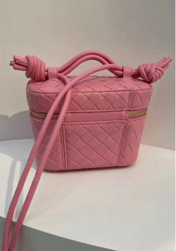 Mia Woven Leather Beauty Case Pink