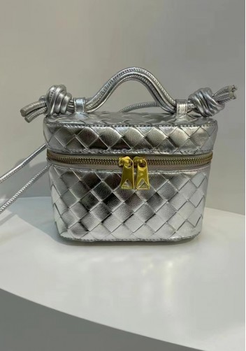Mia Woven Leather Beauty Case Silver