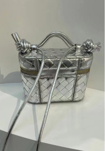 Mia Woven Leather Beauty Case Silver