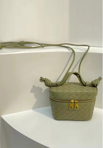 Mia Woven Leather Beauty Case Stone Green