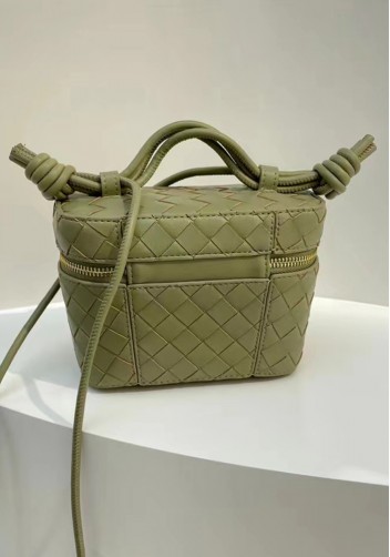 Mia Woven Leather Beauty Case Stone Green
