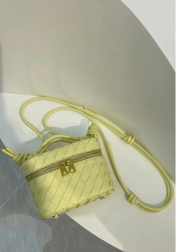 Mia Woven Leather Beauty Case Yellow