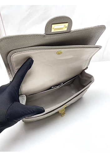 Adele Flap Medium Grain Leather Gold Hardware Grey