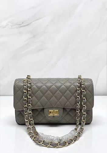 Adele Flap Medium Grain Leather Gold Hardware Grey