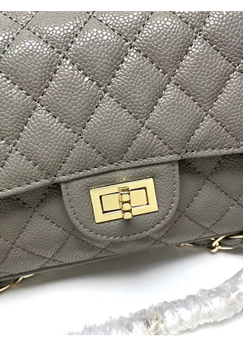 Adele Flap Medium Grain Leather Gold Hardware Grey