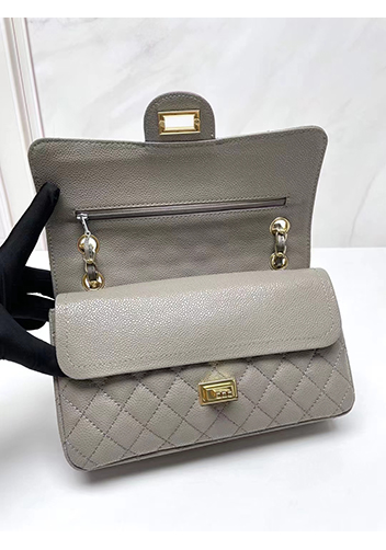 Adele Flap Medium Grain Leather Gold Hardware Grey