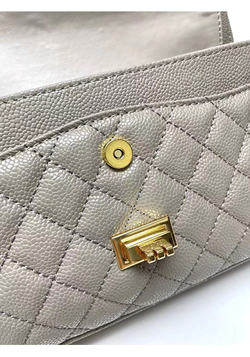 Adele Flap Medium Grain Leather Gold Hardware Grey
