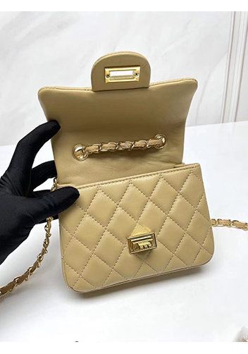 Adele Flap Small Lambskin Bag Beige