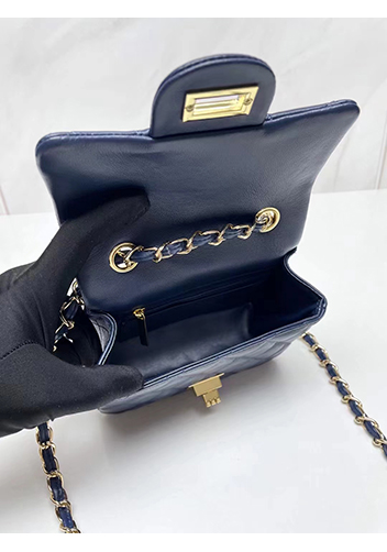 Adele Flap Small Lambskin Bag Blue