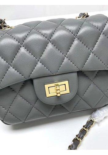 Adele Flap Small Lambskin Bag Grey